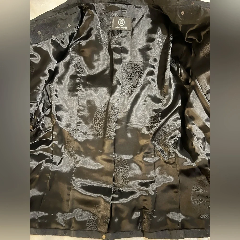 Sônia Bogner womens evening Jacket small Black Sequin Collar shimmer 3/4 sleeve  - Picture 12 of 16